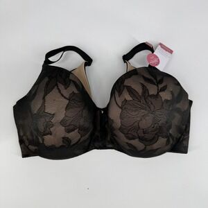 Cacique Balconette Bra 38G Black Lace Invisible Backsmoother NEW Underwire